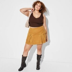 WILD FABLE Mustard Yellow Cargo Pleated Corduroy Mini Skirt Academia Preppy Fall
